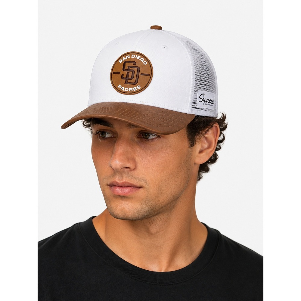 San Diego Padres Melon Wear Trucker Hat White Faux Leather Snapback Cap New